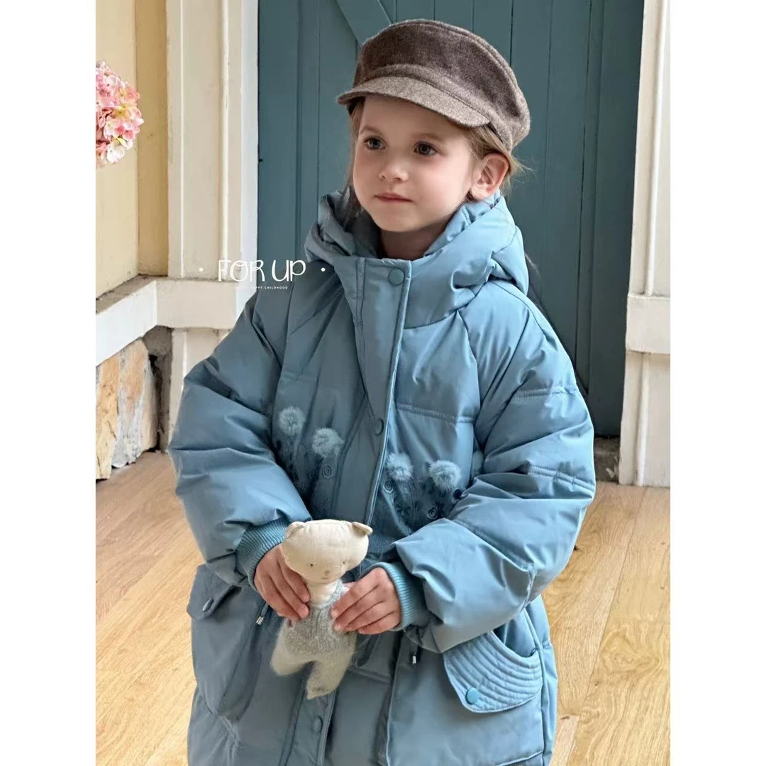 [FOR UP]冬季新款蔓妮花束刺绣绒花羽绒服244-FU-69007冰雪蓝