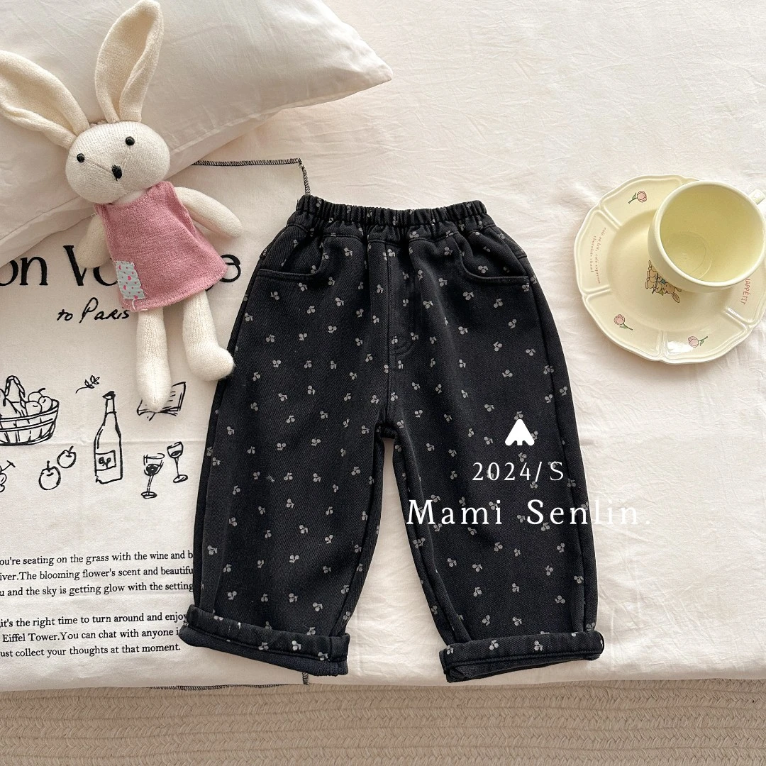 【现货】2024年冬季新童装樱桃加绒保暖加厚牛仔裤 244-MMSL-244115