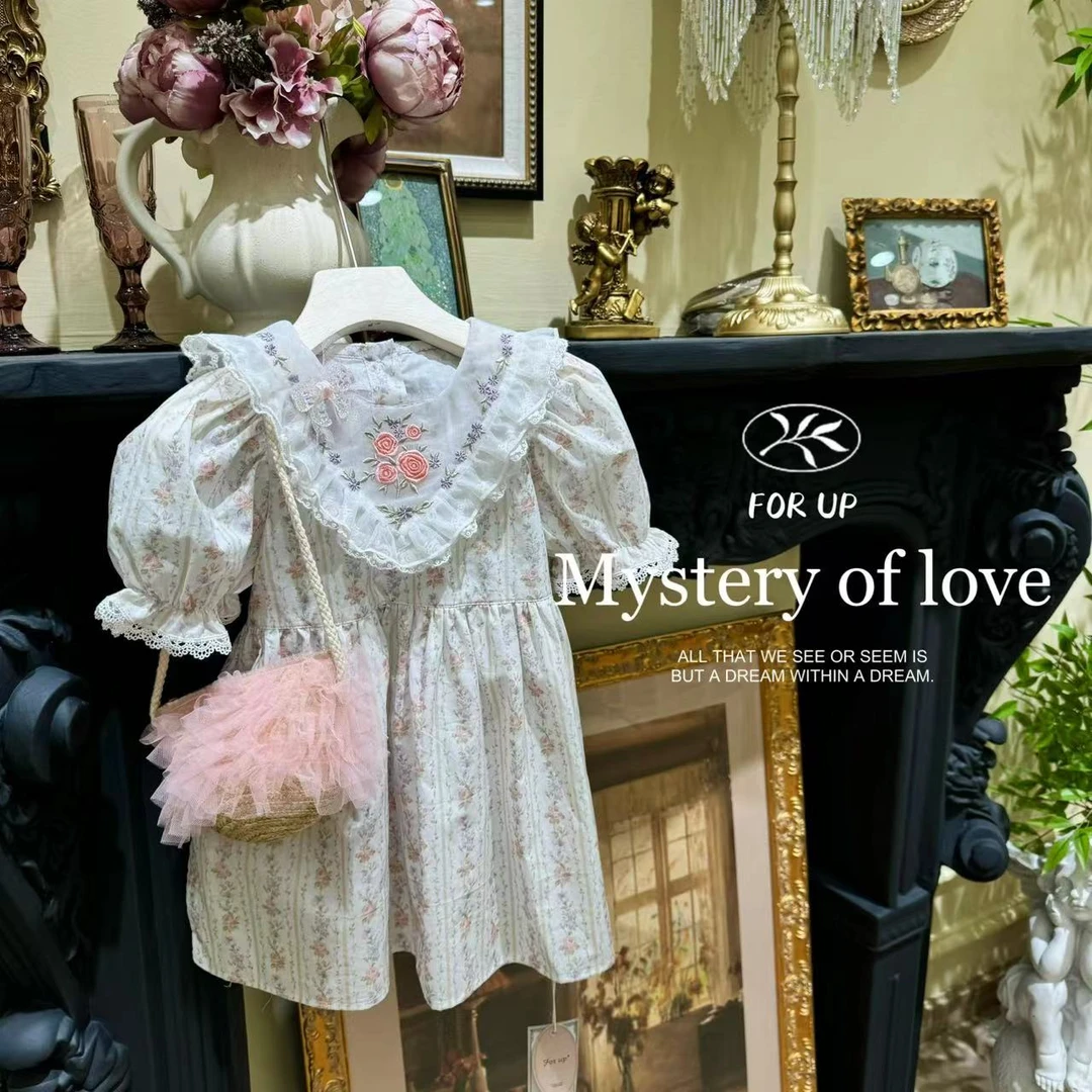 【现货】242-FU-89137粉花色 法式伊熙花蔓刺绣连衣裙