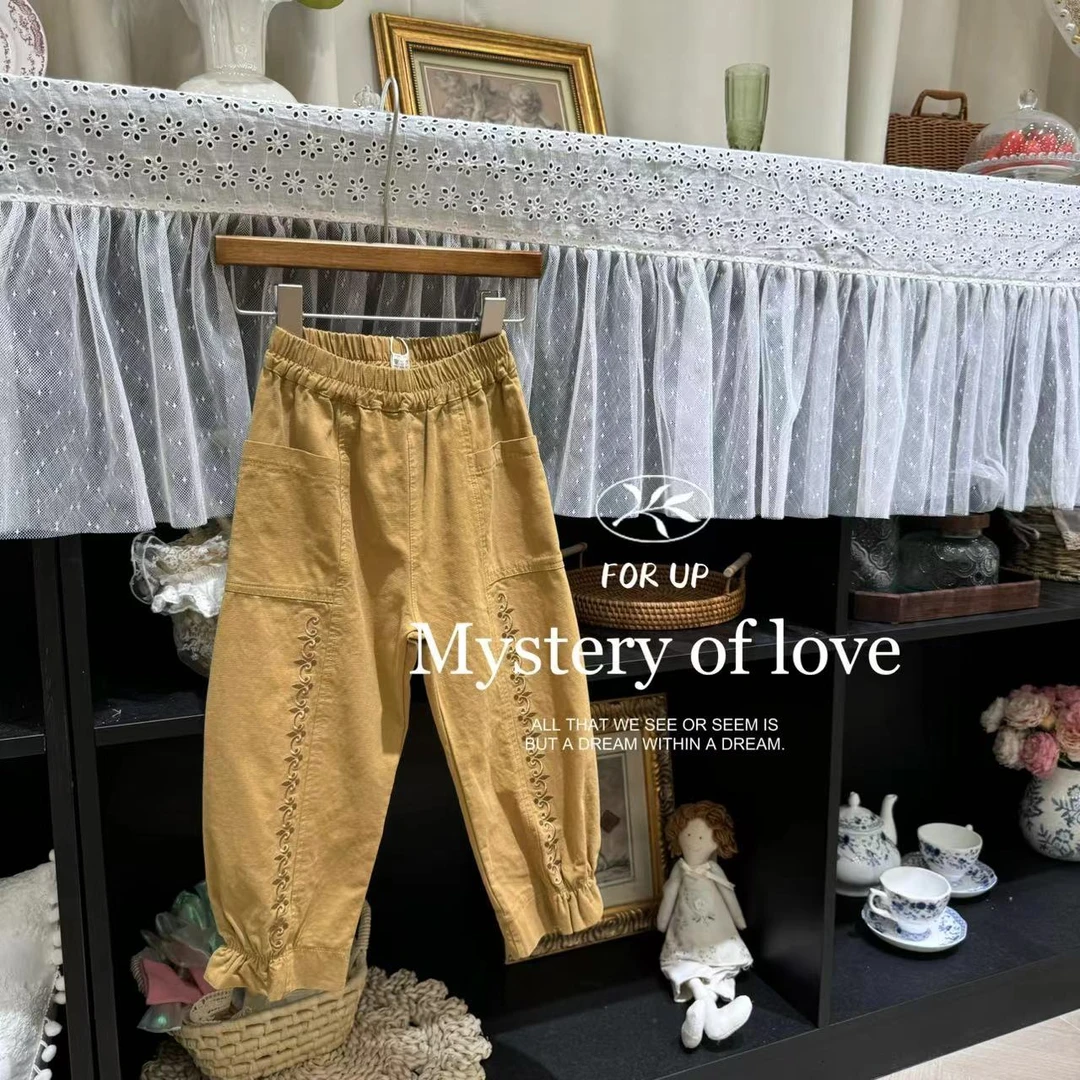 【现货】243-FU-79013秋叶黄 [FORUP]法式薇洛宫廷刺绣长裤