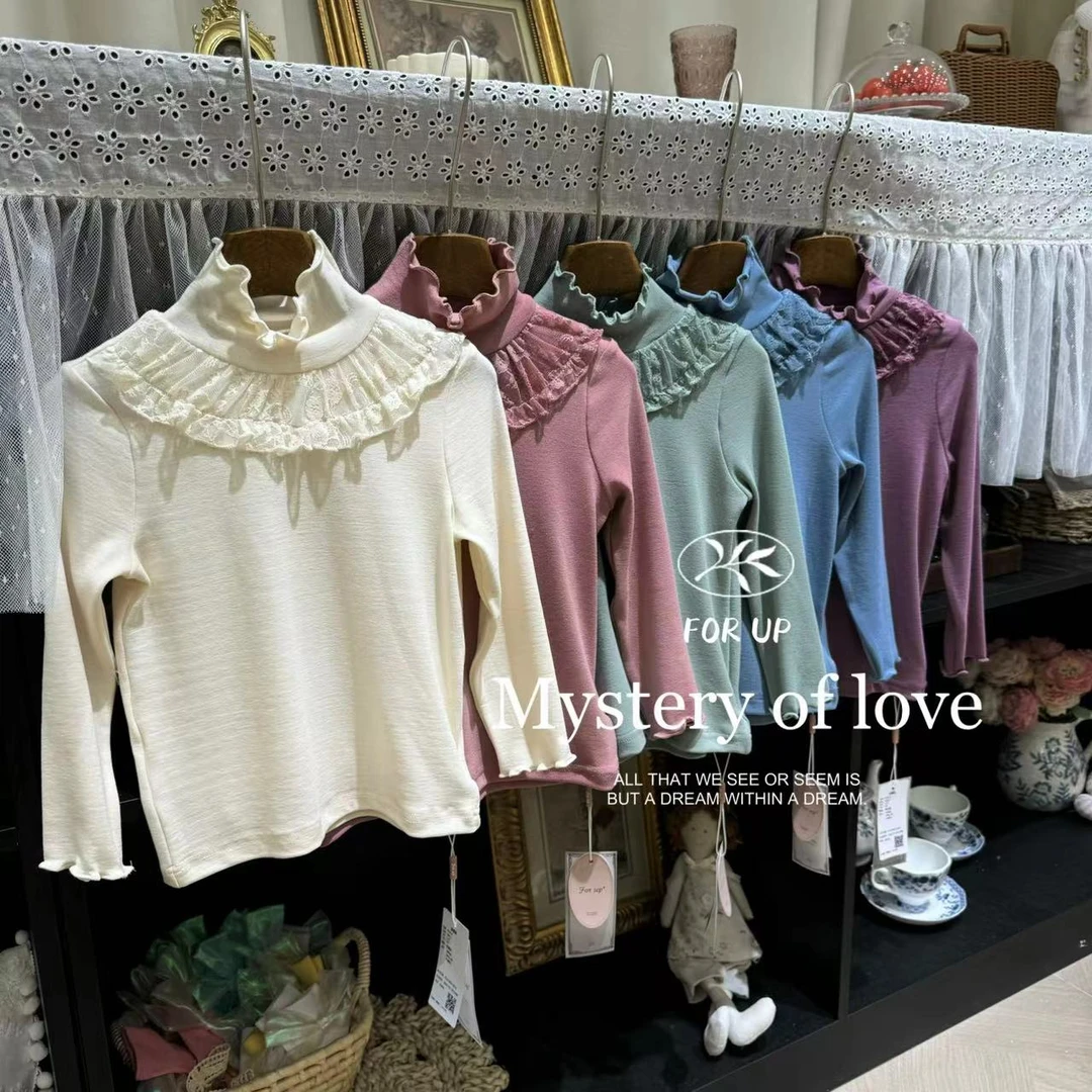 【现货】243-FU-79017多色 [FORUP]法式蒂娜蕾丝边打底衫