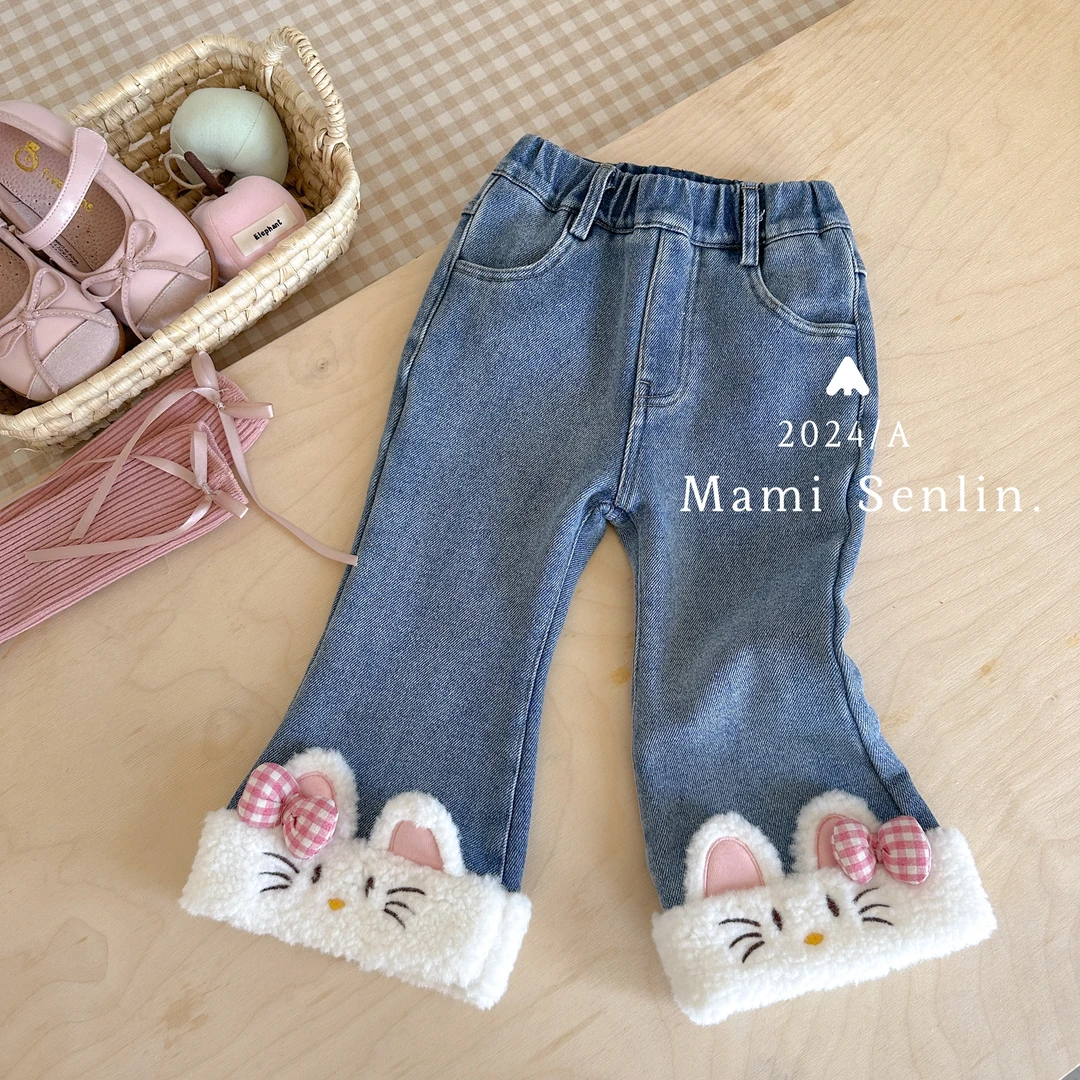 【现货】2024年冬季新款童装脚口小兔子牛仔裤 244-MMSL-244018
