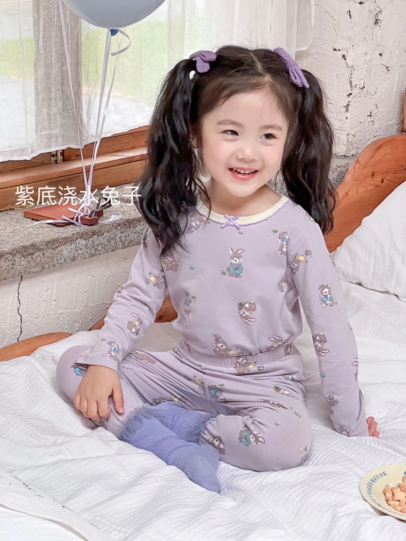 【现货】243-MTZI-2001紫底浇水兔子 童装2024年秋季新款家居服套装