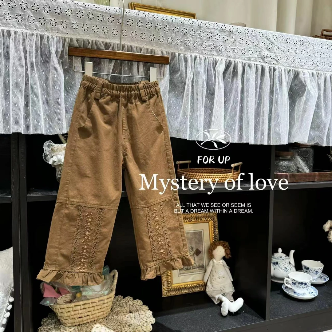 【现货】243-FU-79087秋姜黄 [FOR UP]法式黛丝町花蔓刺绣长裤