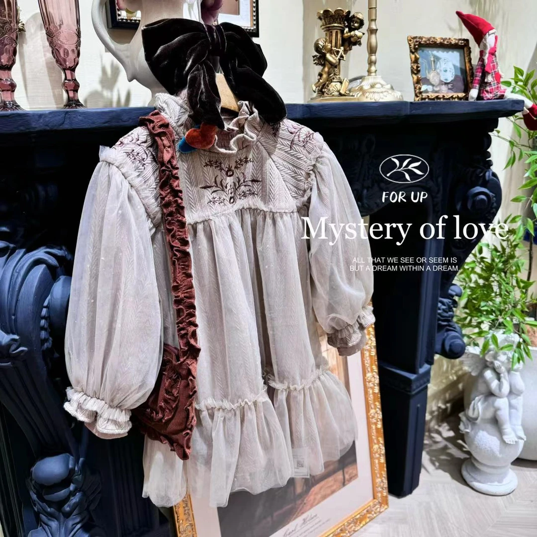 【现货】243-FU-79067松果咖[FOR UP]法式米塔刺绣闪银公主裙