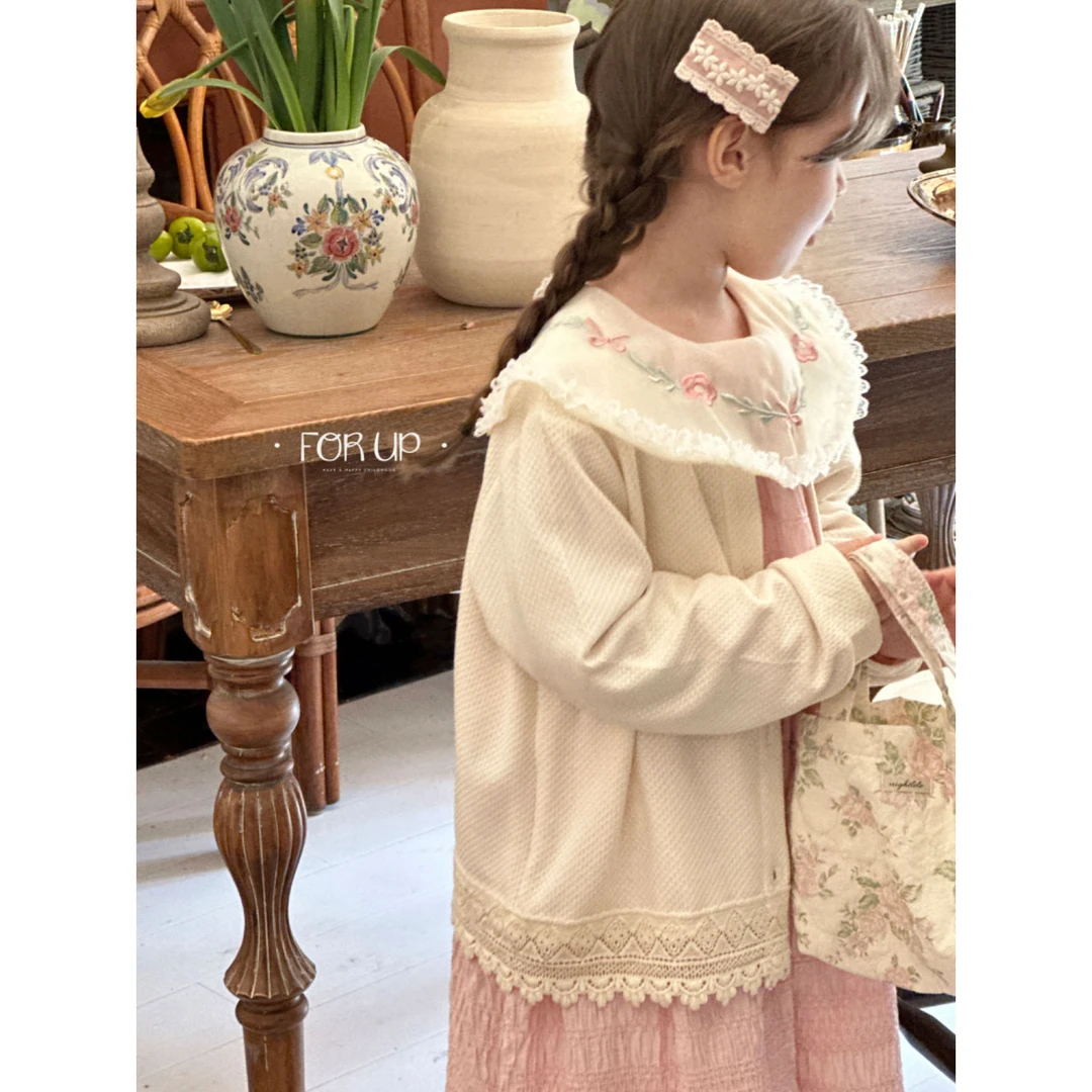 【现货】241-FU-99035奶油米 法式浪漫米斯塔拉花边外套春新款童装