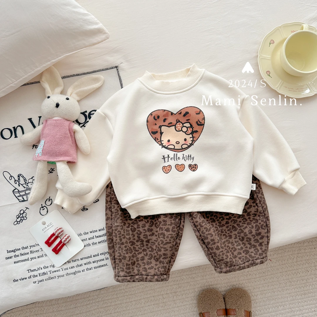 【现货】冬新款童装加绒加厚豹纹裤卫衣套装 244-MMSL-244147