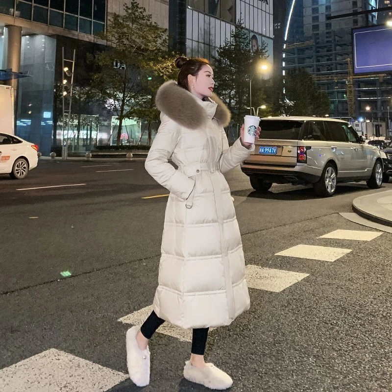 清仓反季羽绒服女长款冬季白鸭绒加厚收腰修身韩版显瘦过膝女