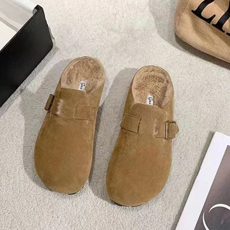 勃肯拖鞋女冬季外穿加绒包头半托博肯鞋芒果大头棉拖鞋厚绒软底鞋