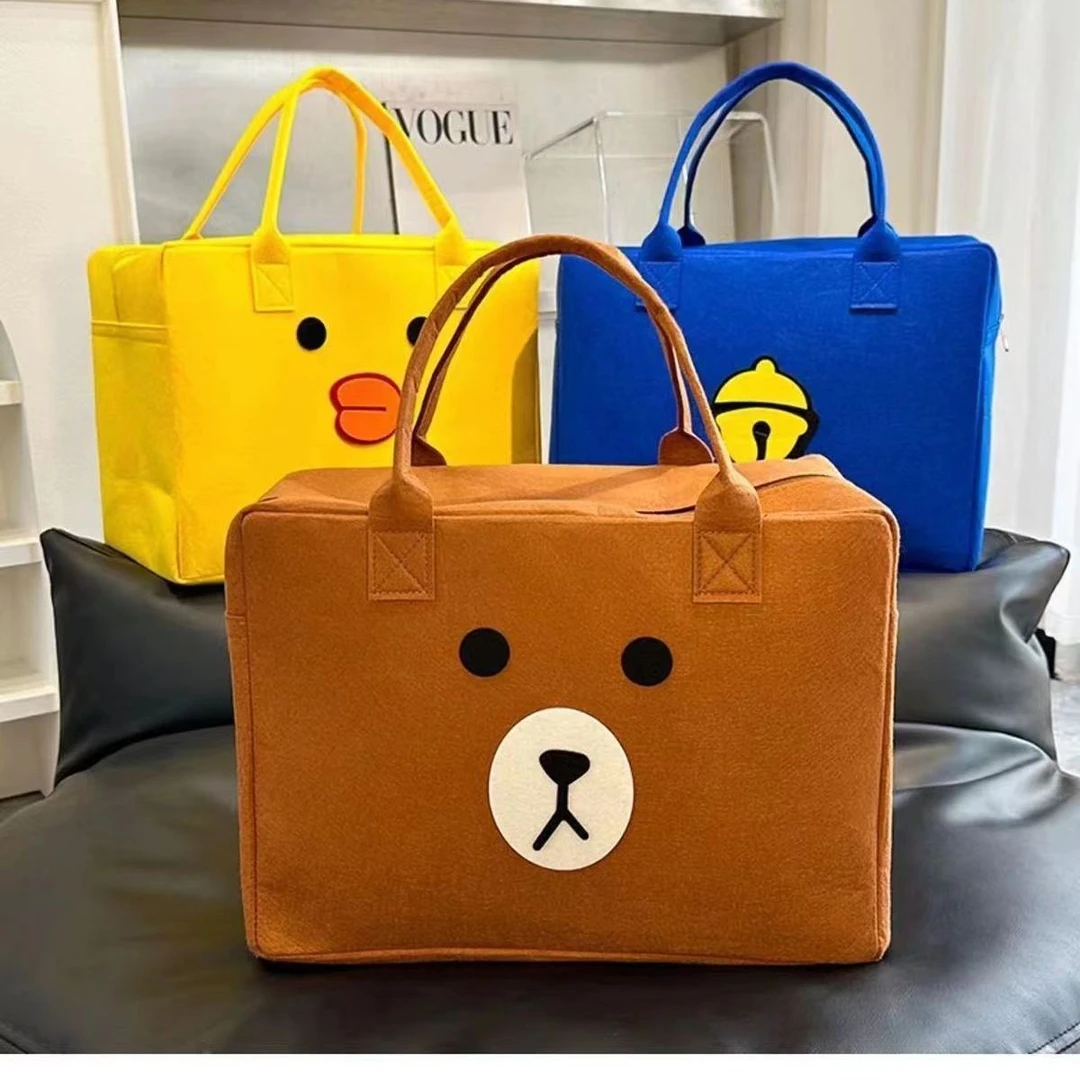 卡通学生旅行包收纳手提包大容量毛毡手提包收纳拉杆箱行李毛毡包