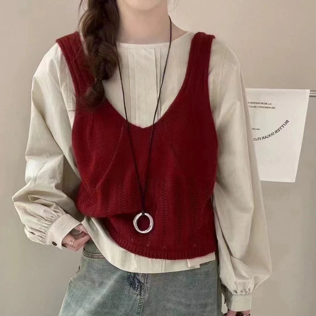 2024新款两件套针织衬衫毛衣+百搭内搭