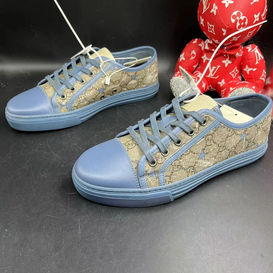 【聚星折扣】GUCCI/古驰 男士时尚蓝色贝壳头老花潮流板鞋 40欧码