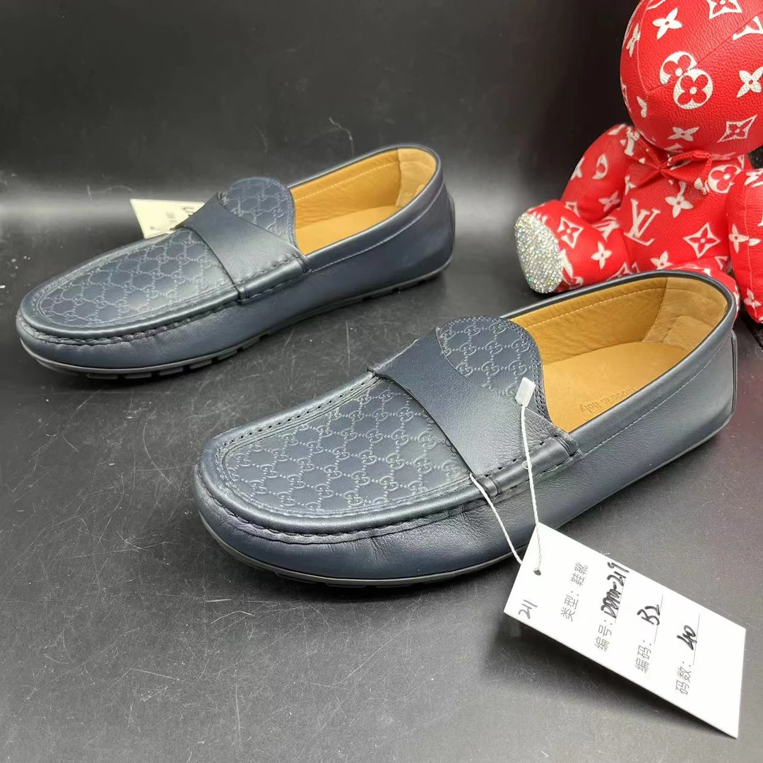 【聚星折扣】GUCCI/古驰 男士时尚舒适蓝色双G印花休闲豆豆 40欧码