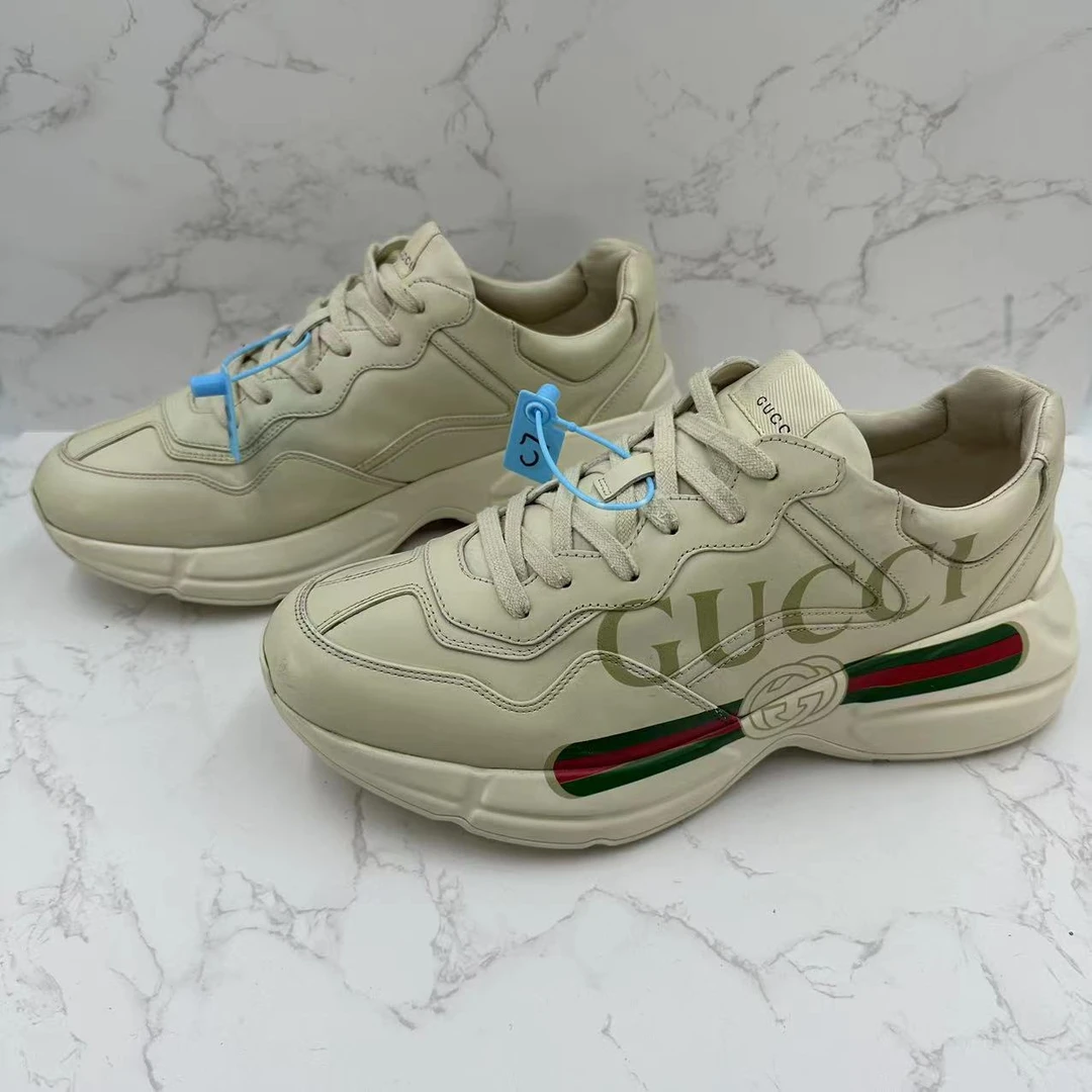 【二奢折扣】GUCCI/古驰96新男士白色休闲厚底时尚腰带老爹鞋