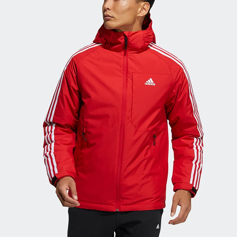 Adidas/阿迪达斯印花口袋字母条纹连帽运动羽绒服H23082