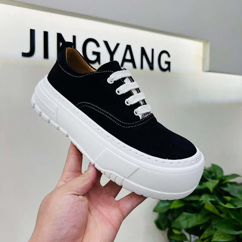 帆布鞋春季新款布面大头鞋厚底轻便低帮男鞋舒适透气休闲鞋小丑鞋