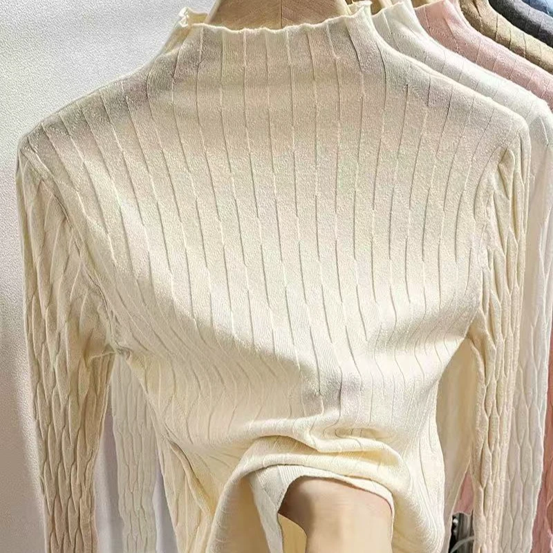 【娜姐家】7772#百搭半高领提花毛衣衫