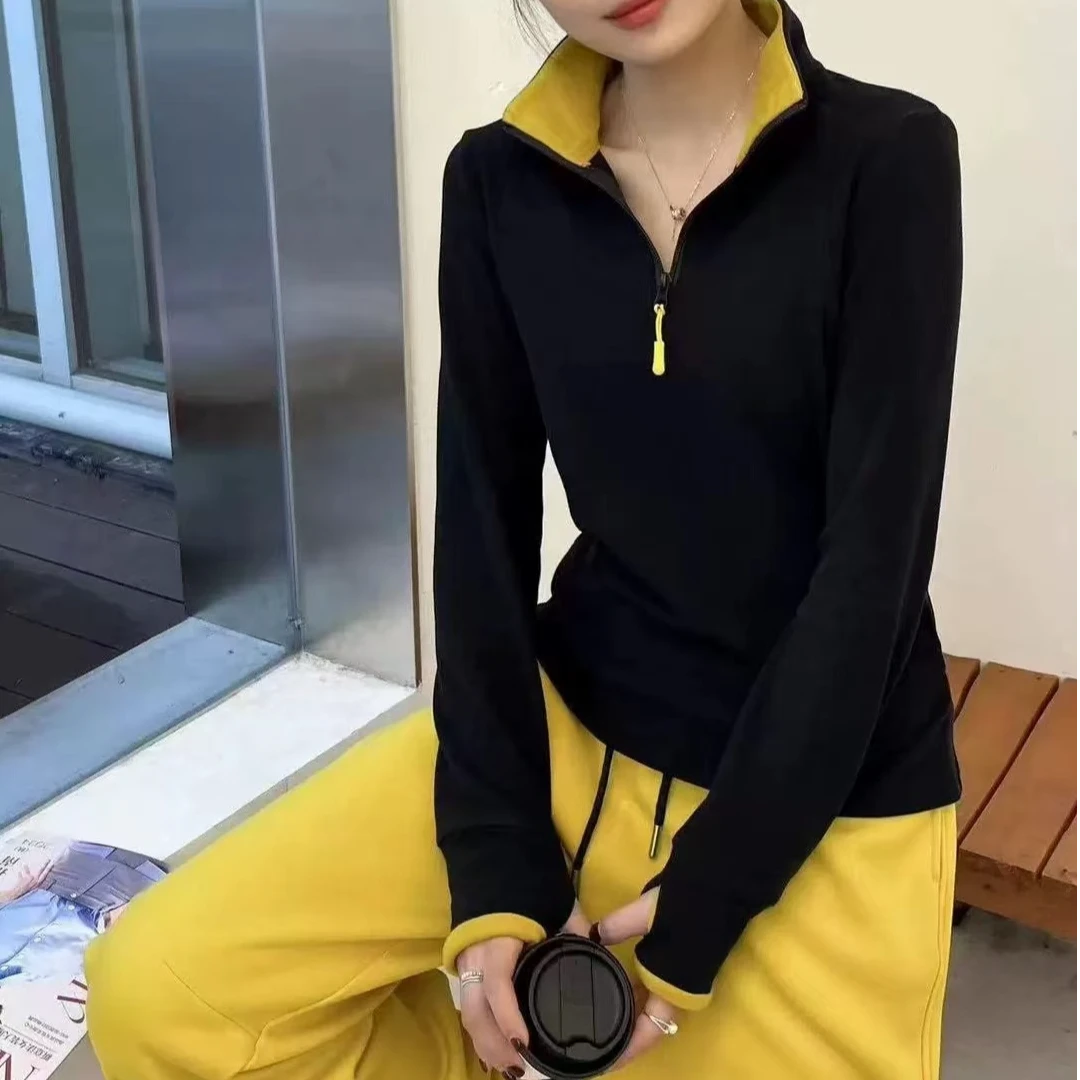 【娜姐家】6853#立领半拉链拼色百搭绒衫