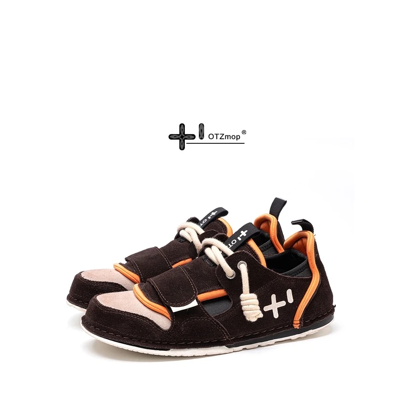 丑萌鞋女韩版OTZ mop休闲情侣大头板鞋真皮男小众平底魔术贴肥脚