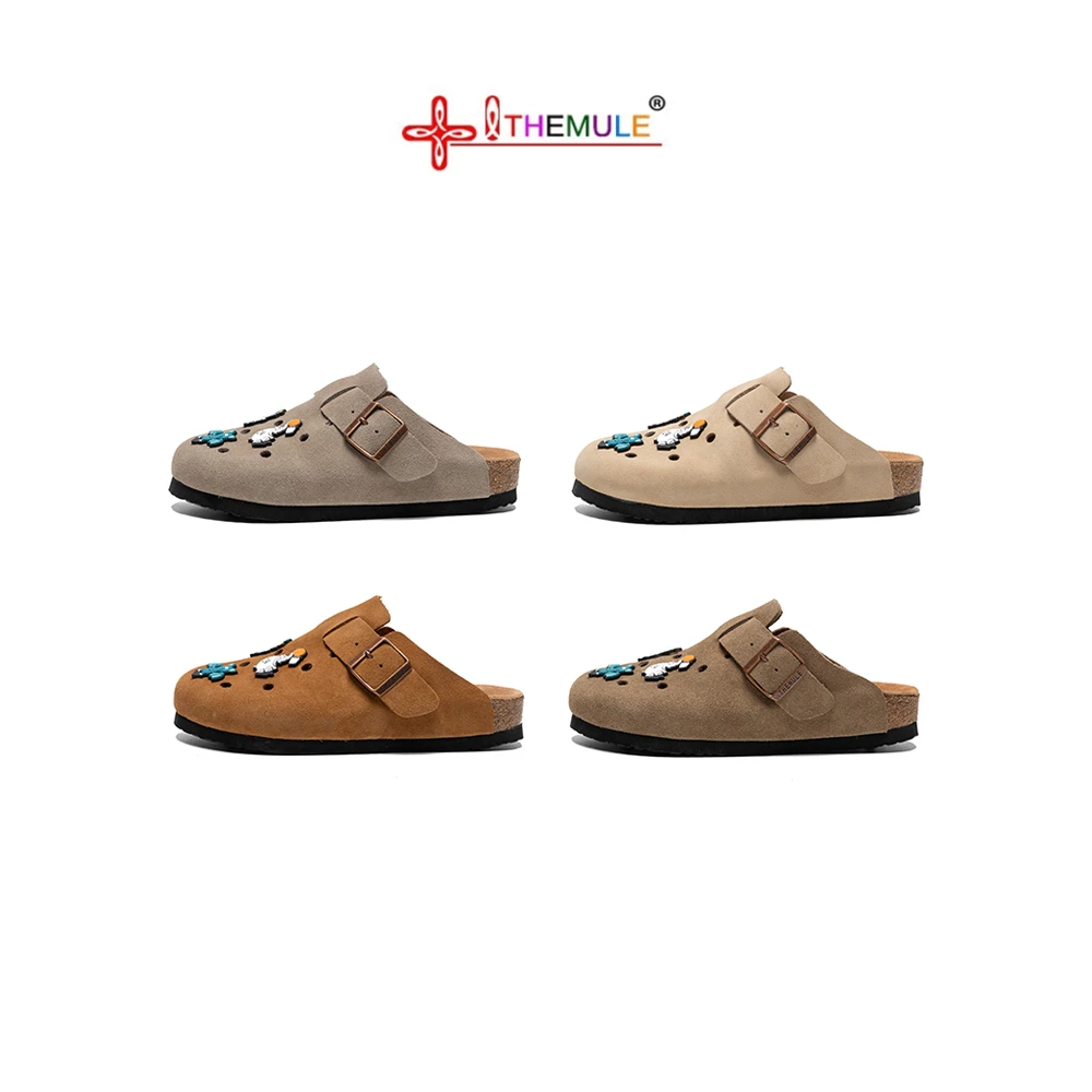 THEMULE勃肯鞋休闲半拖2024新款博肯鞋女真皮软木鞋一脚蹬包头鞋