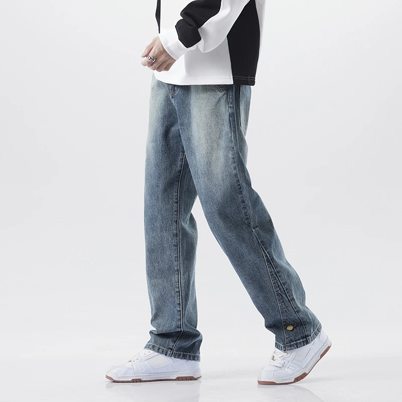 水洗复古牛仔裤男士潮流美式宽松2023秋季新款裤子男款直筒高端