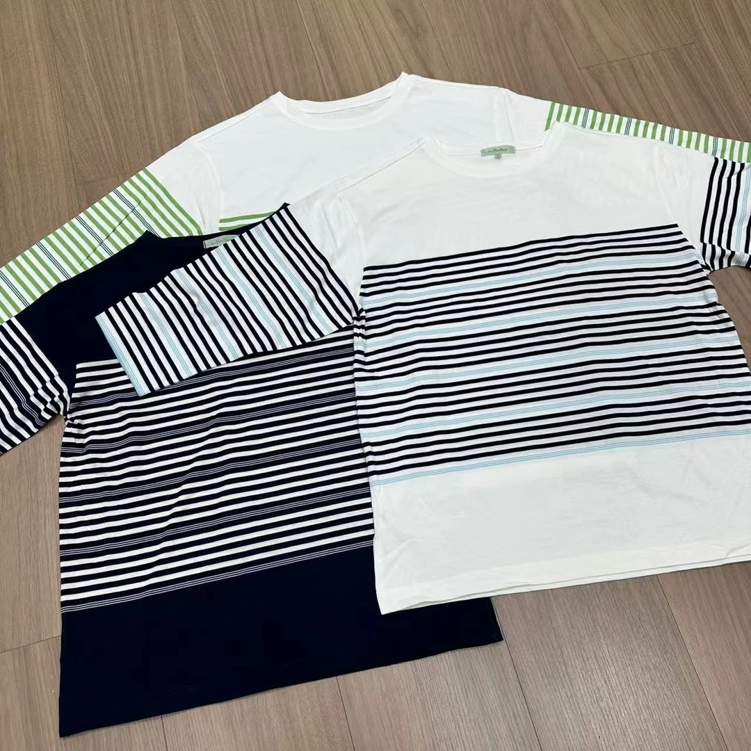 五分袖圆领条纹T恤（有仓库味
