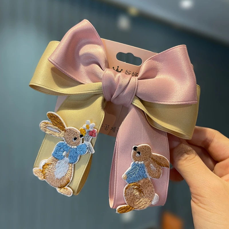 韩版儿童布艺双色蝴蝶结兔子发夹公主发卡女孩头发饰可爱宝宝顶夹