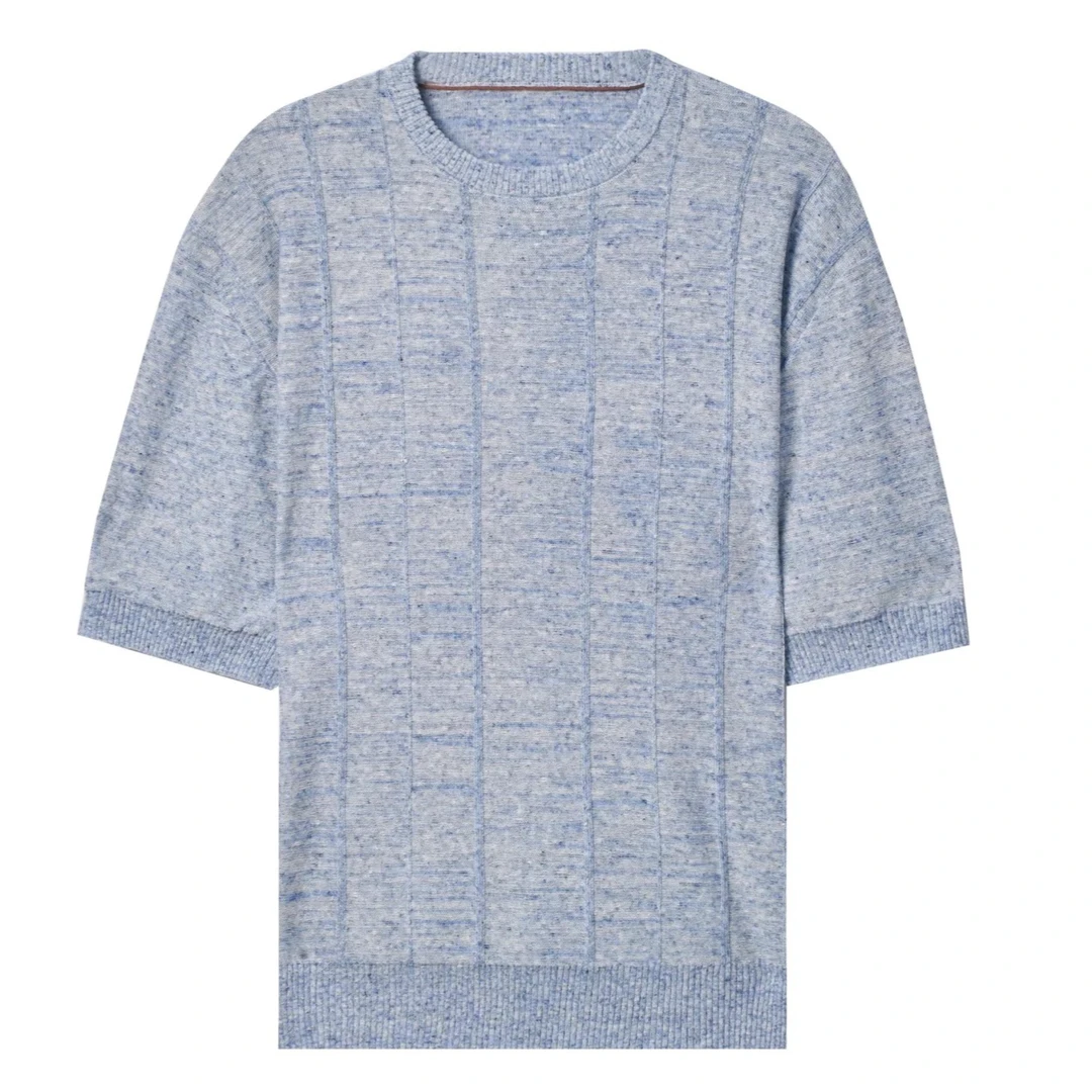 24SS老钱休闲度假风针织亚麻混纺短袖时尚百搭休闲商务男女同款