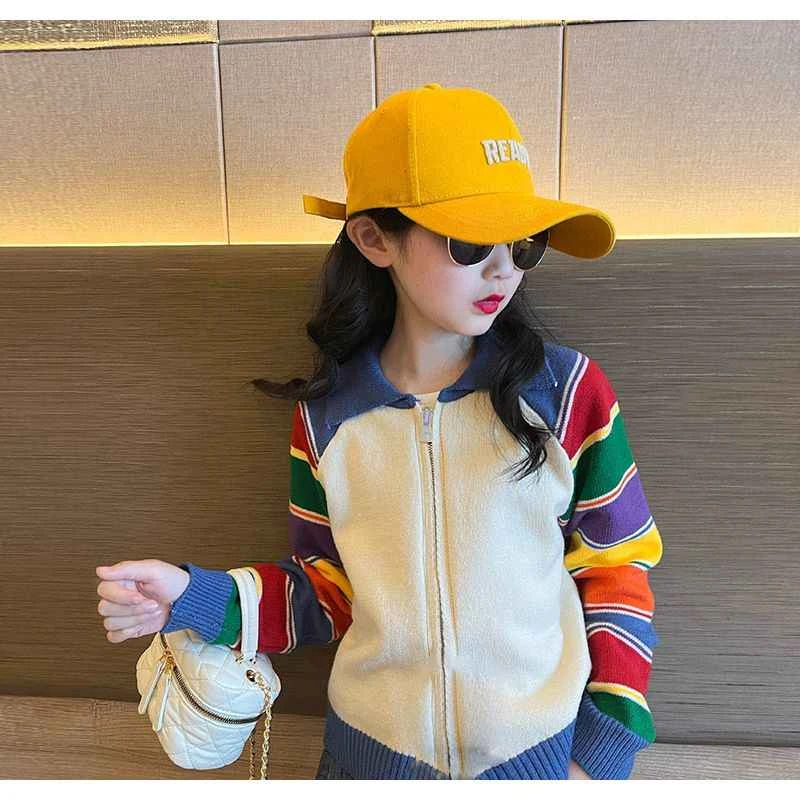 儿童开衫秋2024春秋款韩版撞色条纹儿童针织开衫