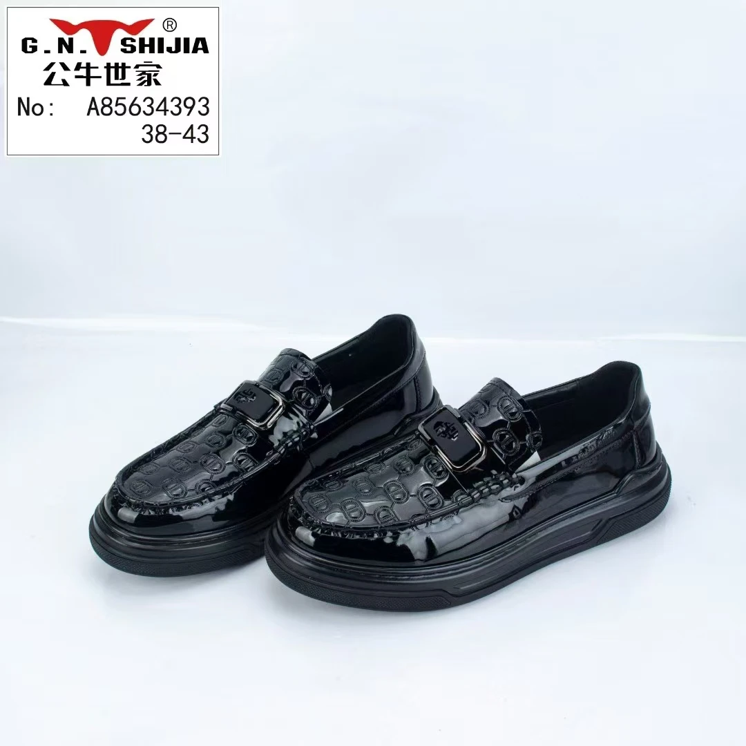 G.N.Shi Jia/公牛世家男士黑色经典百搭时尚漆皮商务休闲乐福鞋
