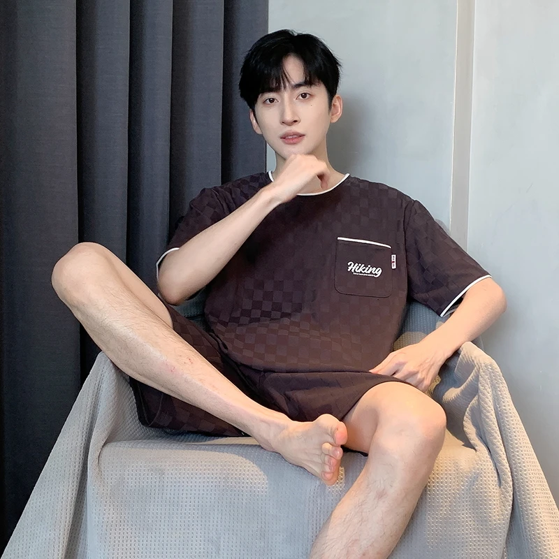 大码青年纯棉男睡衣短袖套装夏季新款薄款男士休闲家居服可外穿