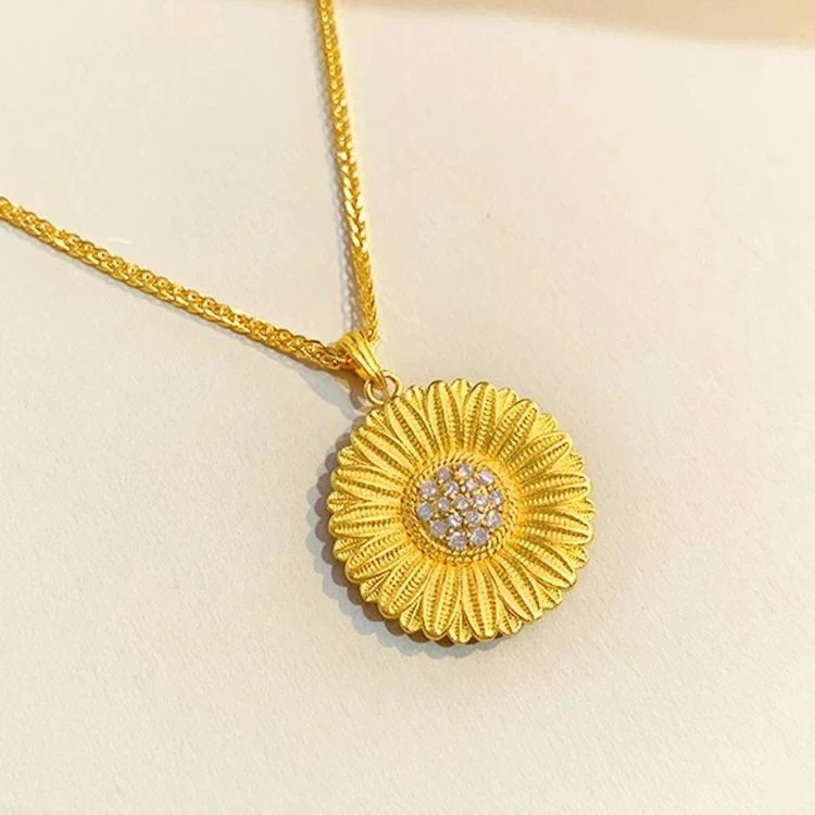 足金999 古法工艺小雏菊太阳花吊坠仙女必备 （吊坠不含链）