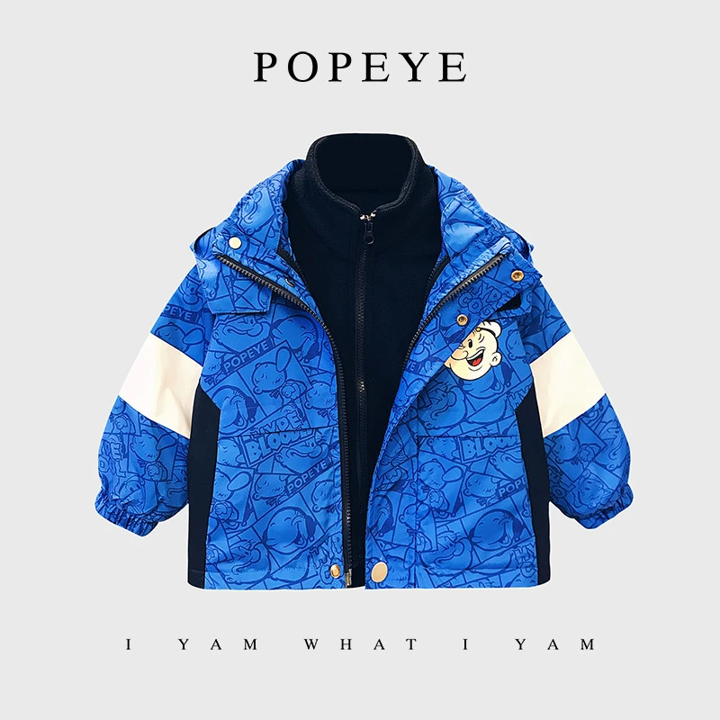 大力水手/POPEYE 儿童夹棉加厚冲锋衣防风男童冬装三合一2PDG05