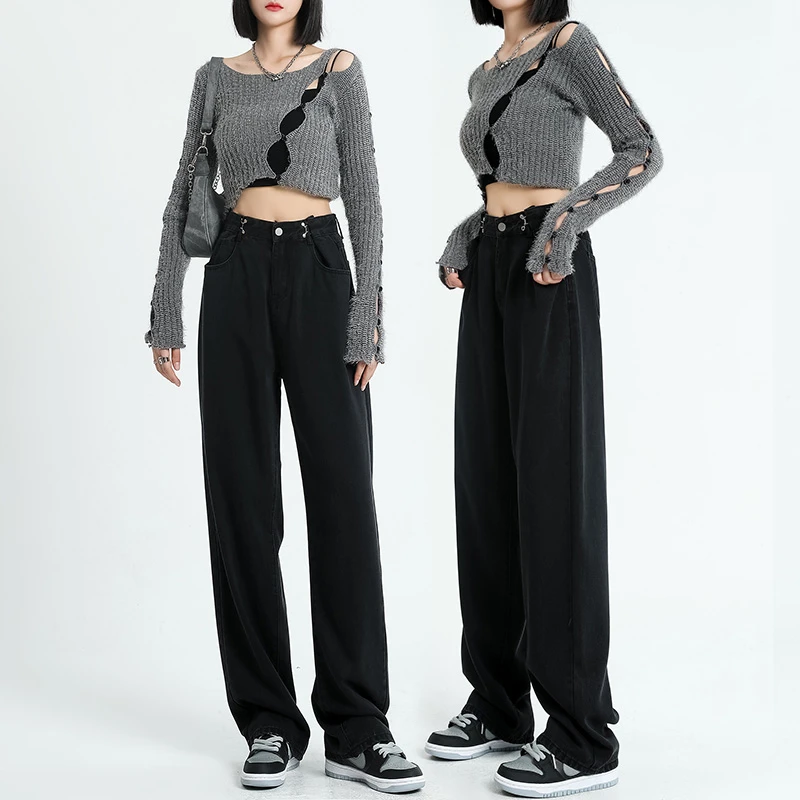 【ZR女装】天丝牛仔阔腿裤高腰显瘦垂感薄款夏宽松冰丝直筒裤子