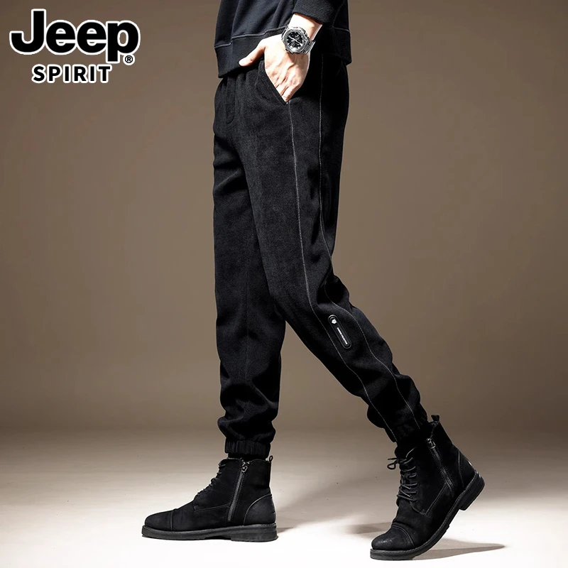 JEEPSPIRIT高端雪尼尔加绒休闲裤子男潮牌宽松灯芯绒运动束脚卫裤