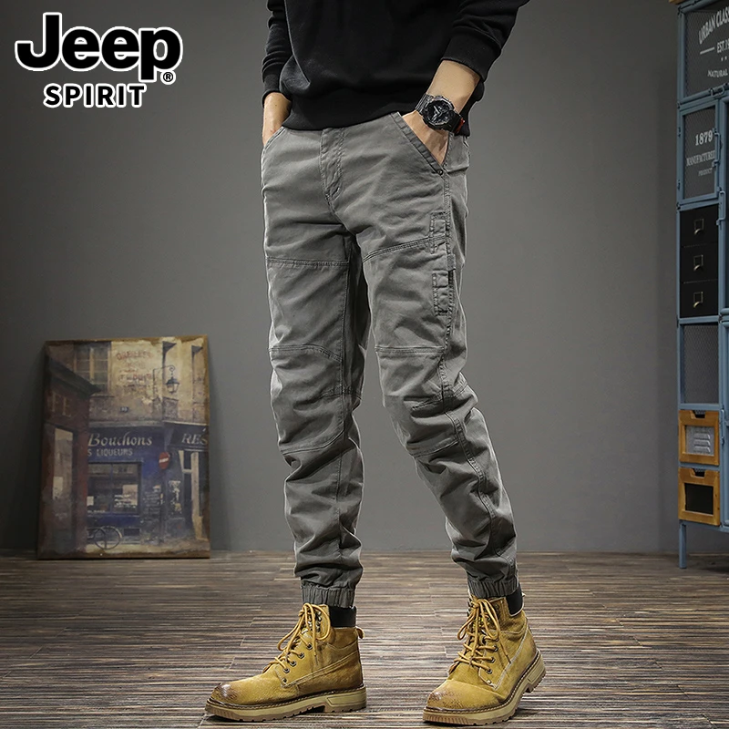 JEEPSPIRIT冬季美式新款休闲裤男加绒复古百搭潮牌宽松束脚工装裤