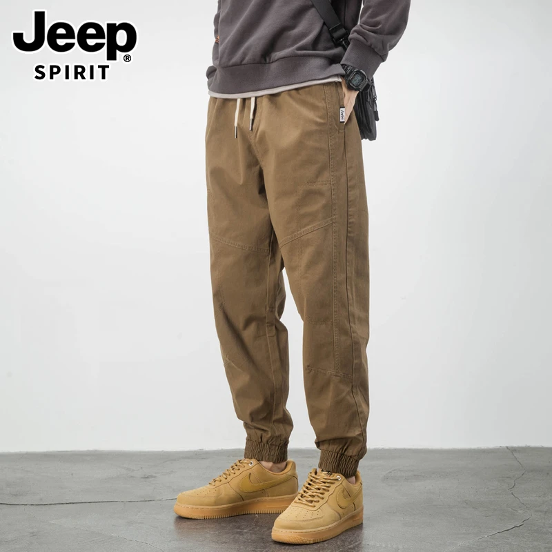 JEEPSPIRIT冬季新款加绒工装休闲裤男士宽松束脚纯棉大码潮流裤子
