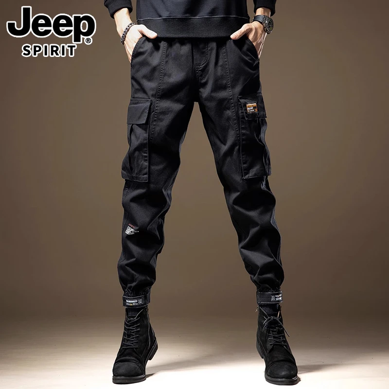 JEEPSPIRIT美式多口袋工装裤男秋冬季加绒潮牌新款宽松束脚休闲裤