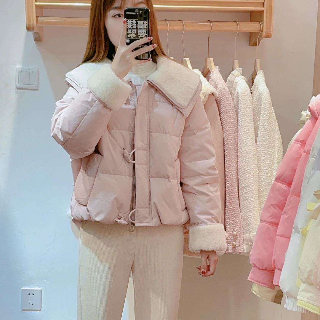 来米家 冬季新款洋气时尚减龄翻领白鸭绒外套