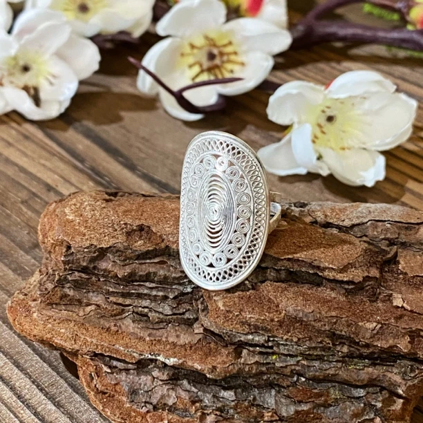 足银戒指 铜鼓戒指 非遗花丝手工戒指