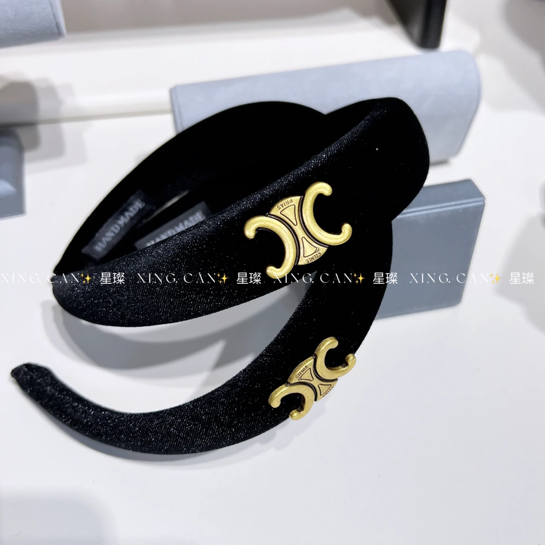 XC A037 法式小香风丝绒发箍黑色复古高颅顶头箍气质发饰女