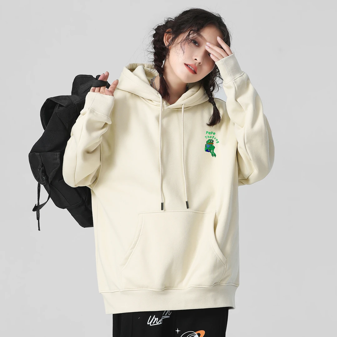 悲伤蛙星空秋冬情侣连帽卫衣男女新款高街黑色百搭宽松印花冬季