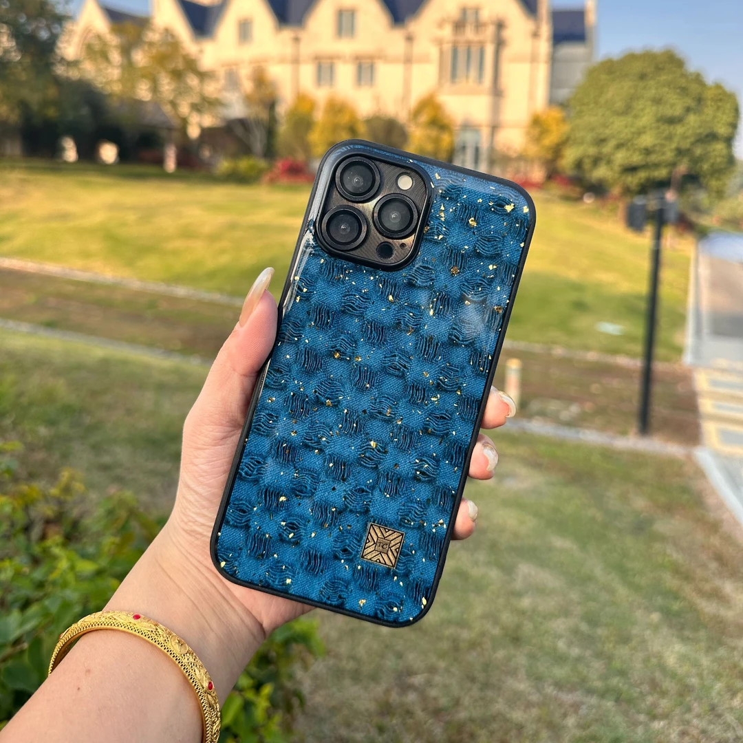 苹果高端松弛感手机壳适用于iPhone11-15宝蓝针织欧式壳壳