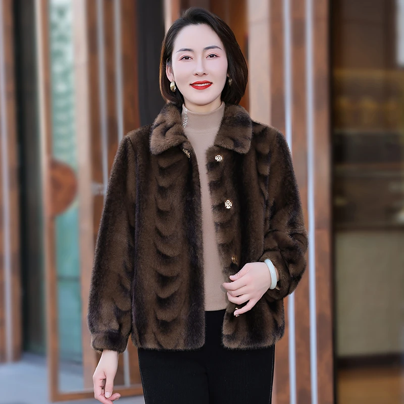 恩狐冬季中老年女气质时尚外套中年妈妈高端翻领中长款上衣外套