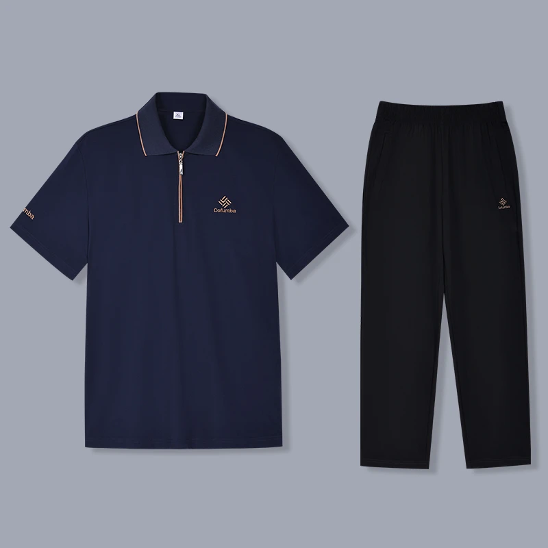 恩狐2024夏季新款polo衫男士夏季凉感时尚休闲薄款短袖T恤套装