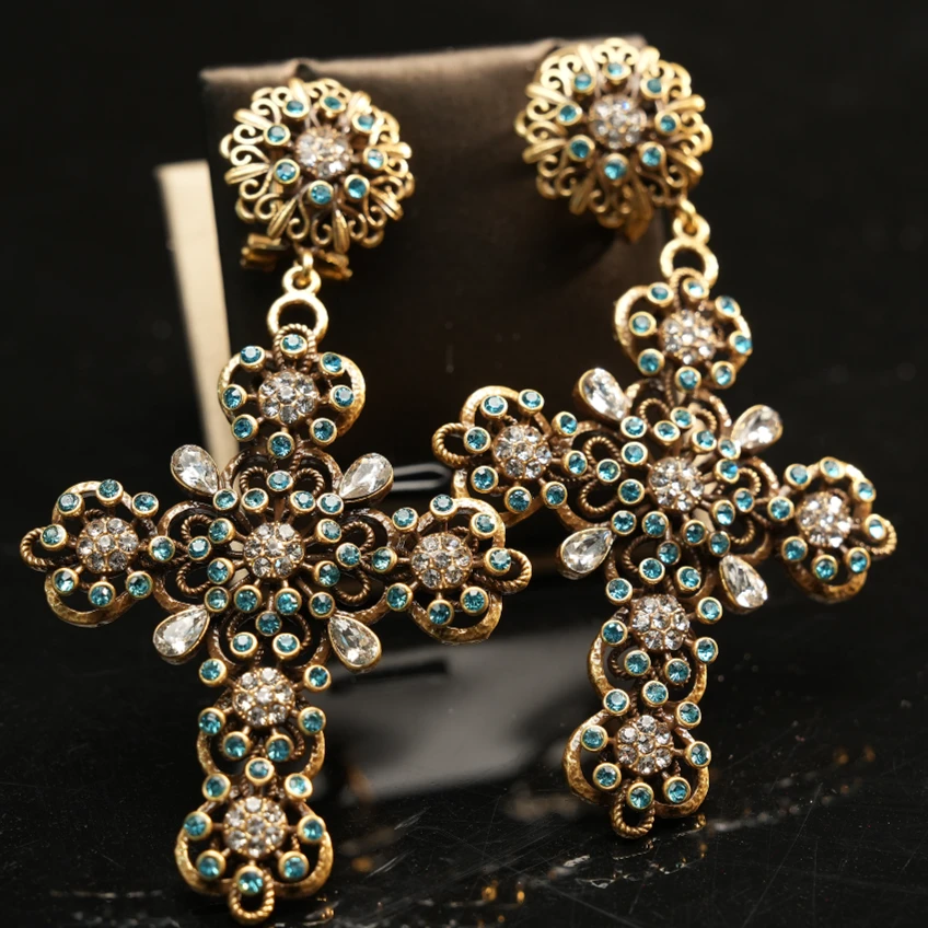 铜合金耳饰 G072迷人的海洋系列蓝色十字架镂空做旧耳拍