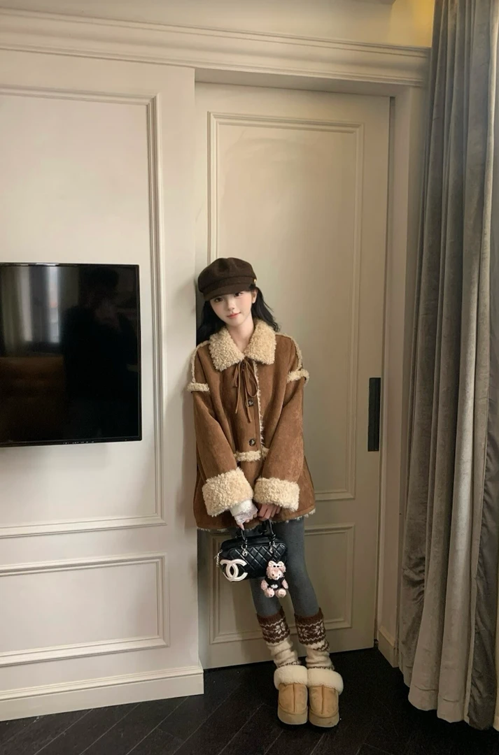 张爆爆预毛毛外套小个子焦糖色加厚