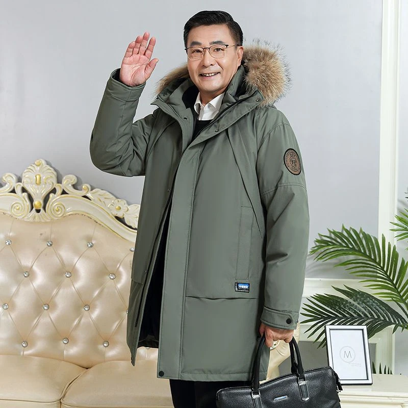 爆款中老年冬季男士休闲加厚羽绒服爷爷爸爸装大码工装户外中长款