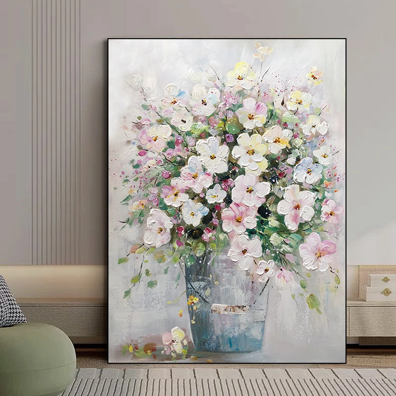 《提篮花》纯手绘油画餐厅花卉装饰画餐边柜摆画客厅背景墙落地画