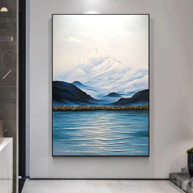 《水岸清风》手绘油画客厅背景竖版抽象挂画玄关过道现代简约装饰画